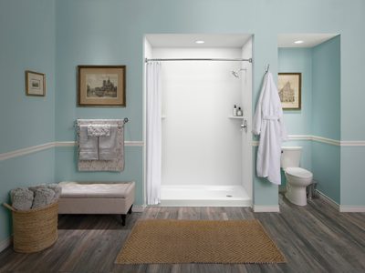 White Flat 96 with Shower Pan and Curtain